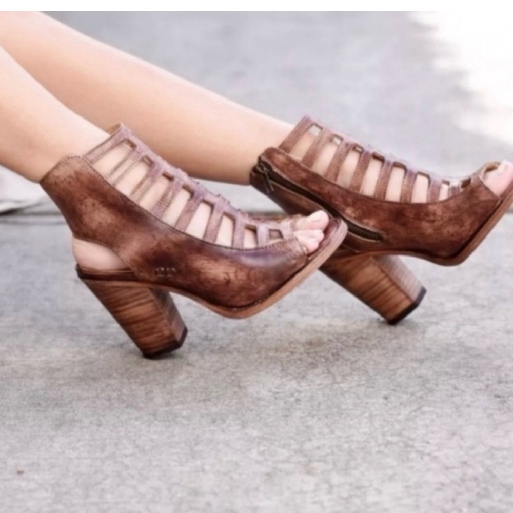New BED STU Occam Women's Caged Sandals Tan Lux Leather - Sz 7